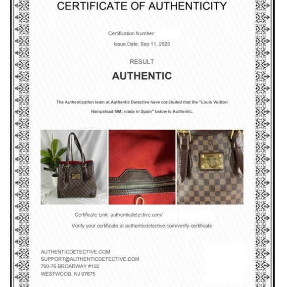 LOUIS VUITTON Damier Hampstead MM Damier Tote Bag with COA - Picture 17 of 17